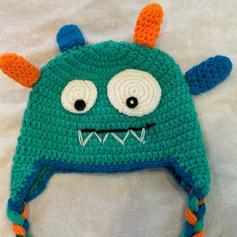 Beanie Monster Hat Hand Crocheted Colorful Halloween Winter Cap